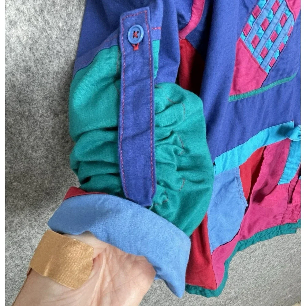 Vintage Maximalist Colorblock Patchwork Jacket Womens XL Reversible Boho Artsy‎